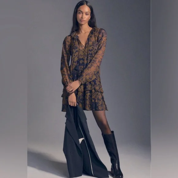 ANTHROPOLOGIE The Marais Printed Chiffon Mini Dress - Picture 2 of 14